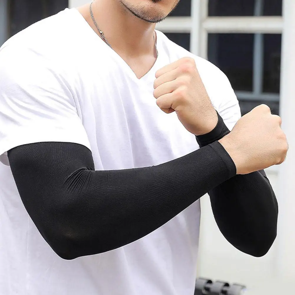 1 Pair Summer Sunscreen Sleeves Ice Silk Men's Plus Size Arm Protection UV Protection Gloves Arm Sleeves Quick Dry Arm Warmer
