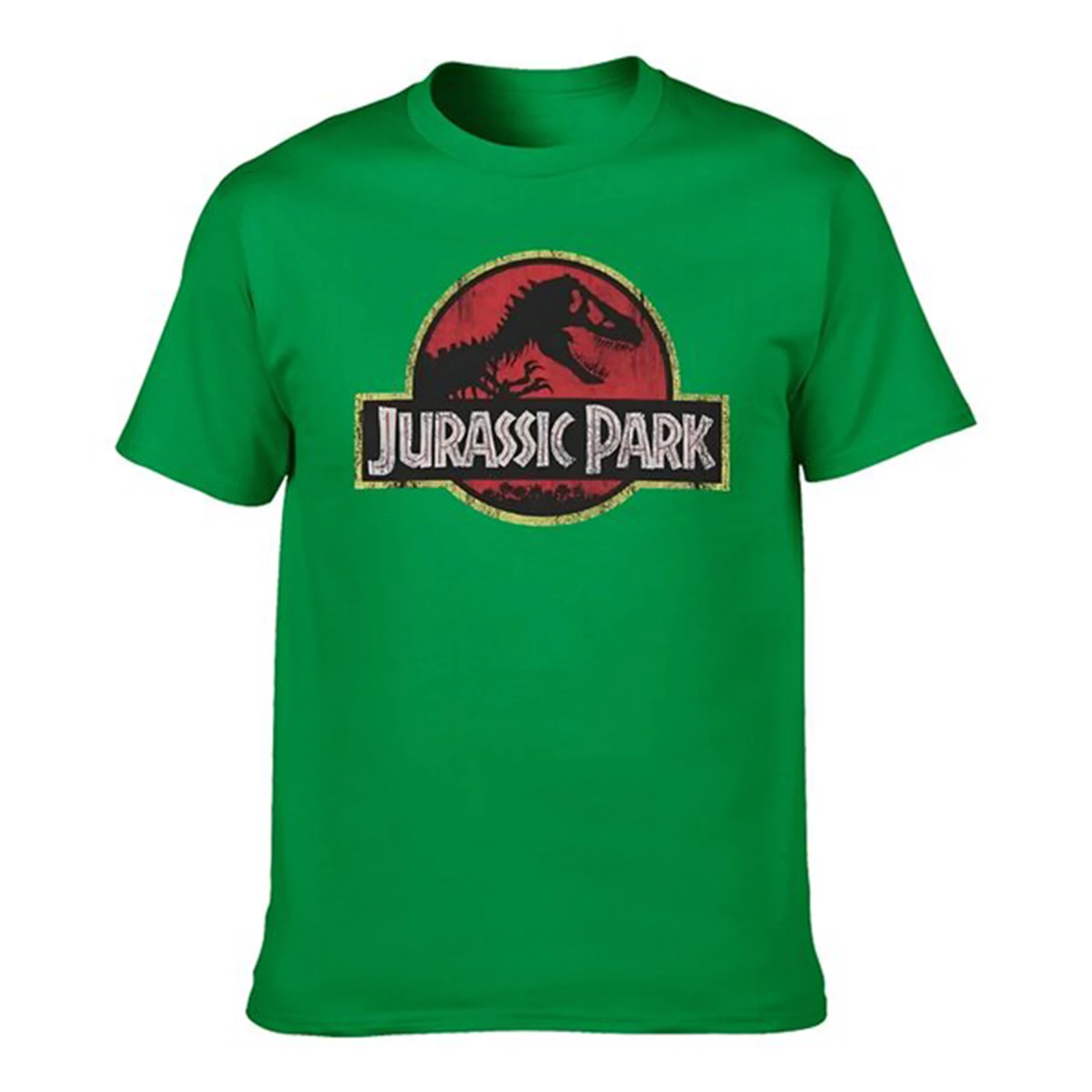 Summer New Jurassic Park Classic Retro Red Distressed Logo T-Shirt Tee shirt vintage clothes plain white men Short Sleeve Male