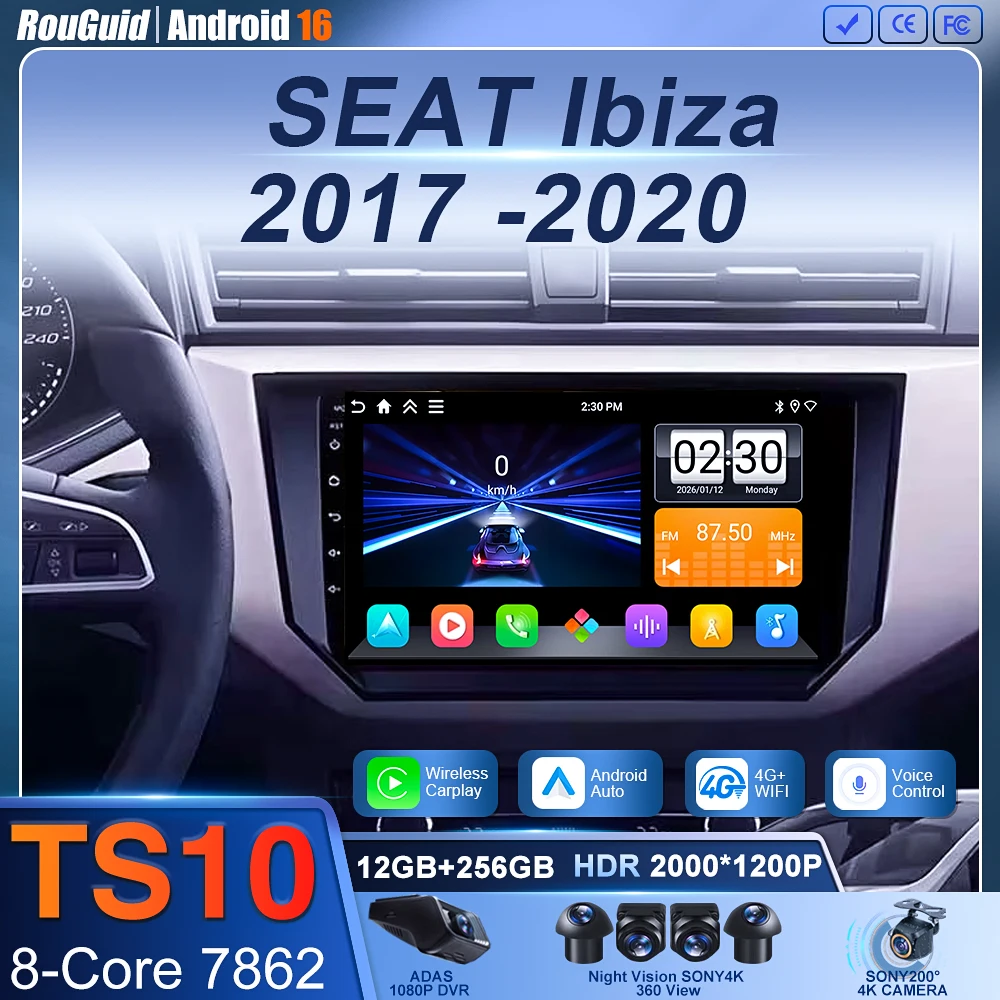Android 16 Car Radio For SEAT Ibiza 2017 2018 2019 2020 Carplay Navigation GPS Multimedia Player WiFi+4G Stereo Auto Head Unit