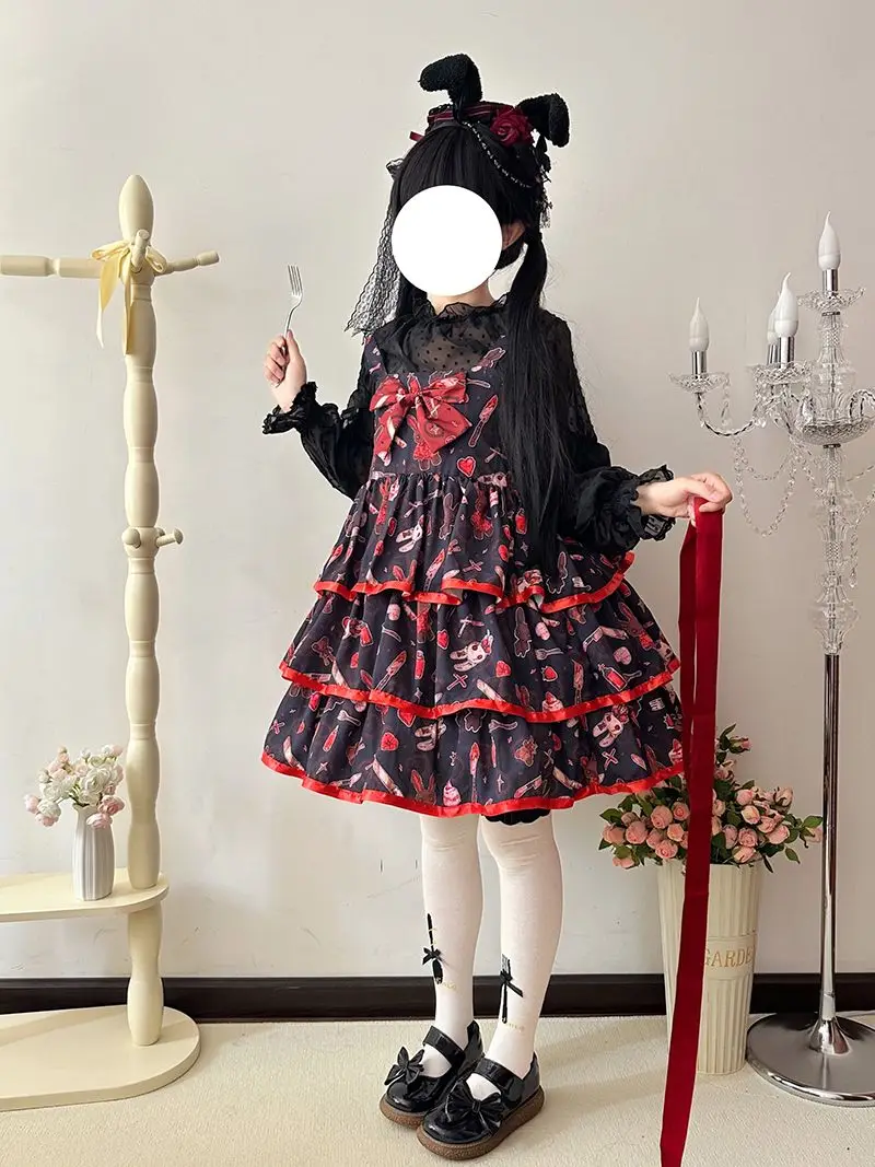 Strawberry Alice Lolita Dress Tutu Killer Three Dress Skirt Lolita Student JSK Dress  women clothing