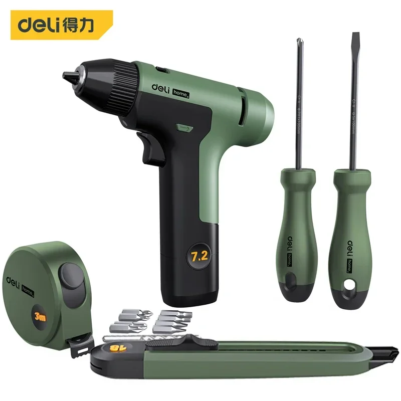 Deli 7.2V electric screwdriver HOME suit  Household electric tools pointed nose pliers hammer knife tape measure 8pc tools set