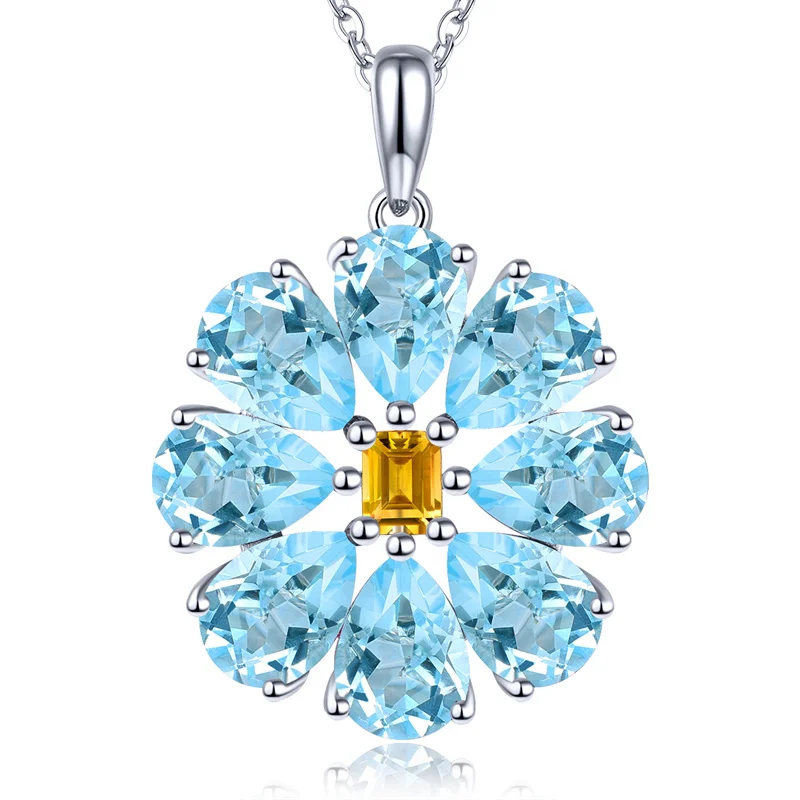 

Natural Sky Blue Topaz Citrine Sterling Silver Pendants 6.5 Carats Genuine Multicolor Gemstone Romantic Fine Jewelrys Gifts