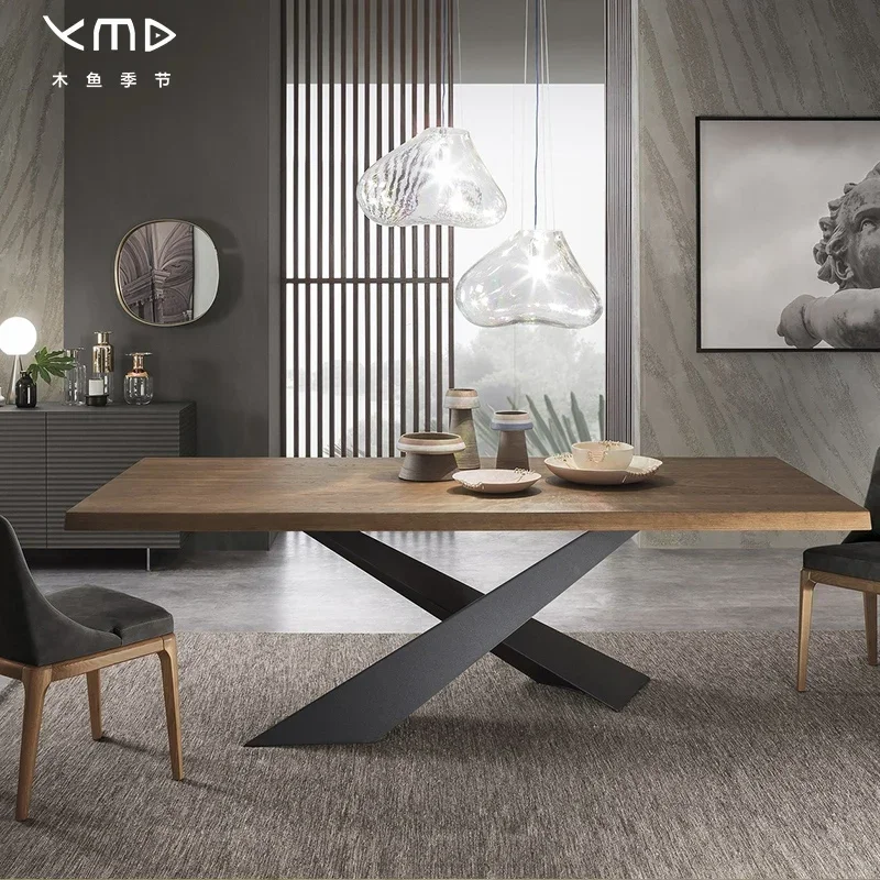 

Customized and creative solid wood dining table for household use, rectangular Nordic white wax wood high-end dining table