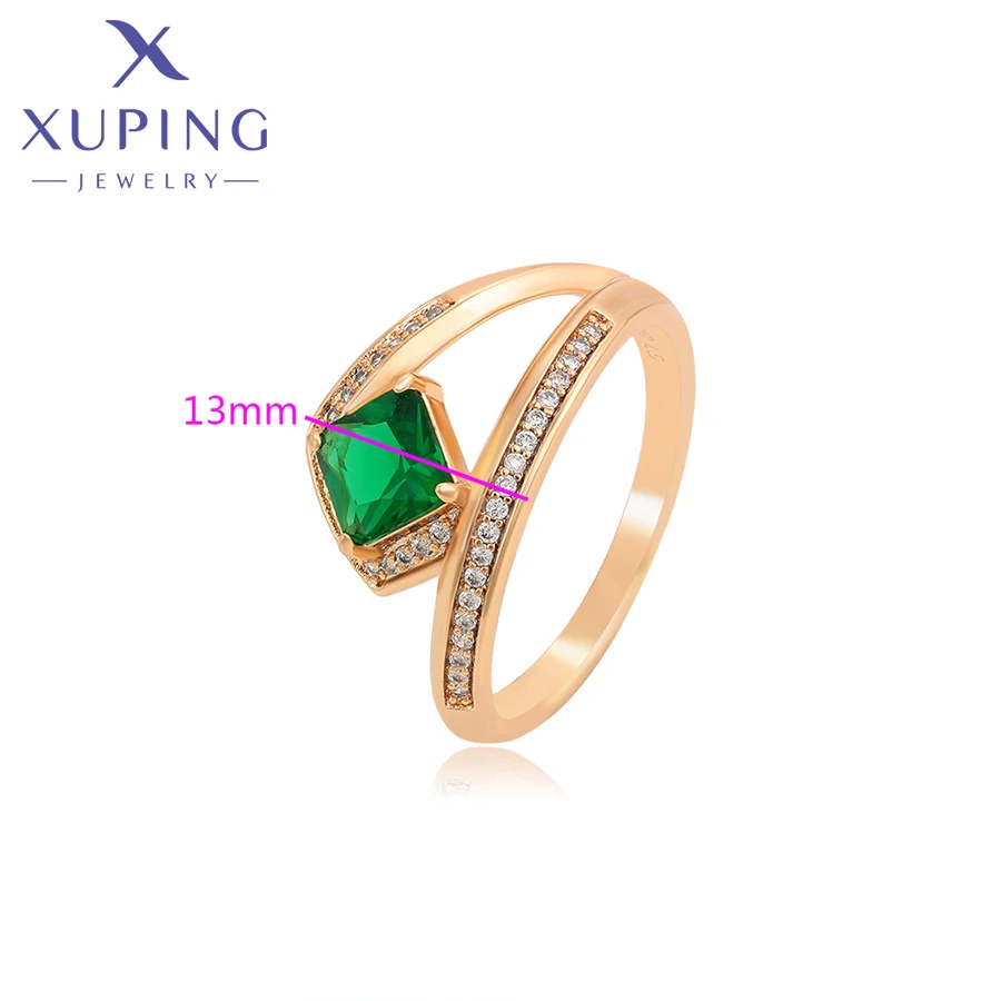 Xuping Jewelry Fashion New Green Stone Copper Alloy Elegant Gold Color Ring for Women BirthdayGift A00918385