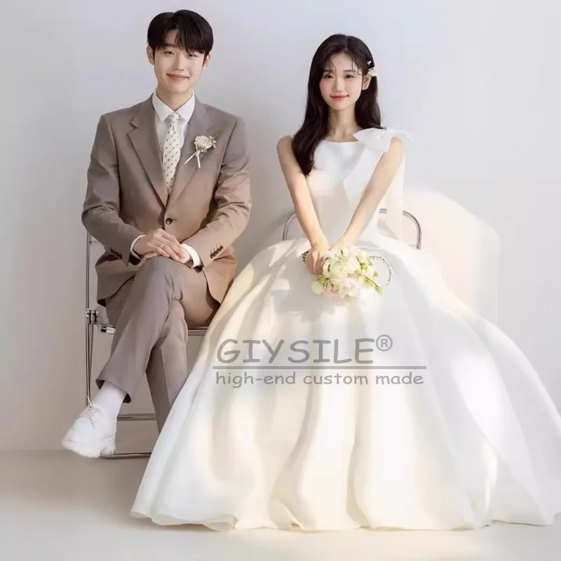 GIYSILE Customized White Suspender Wedding Satin Advanced 2025 New Luxury and Simple Temperament Slim Sleeveless Bow Round Neck