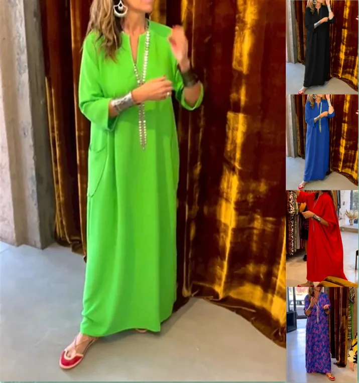 

Women Summer Loose Boho Vintage Ruffles Befree Srpign Elegant Party Dress Full Sleeve Spring Party Maxi Dresses