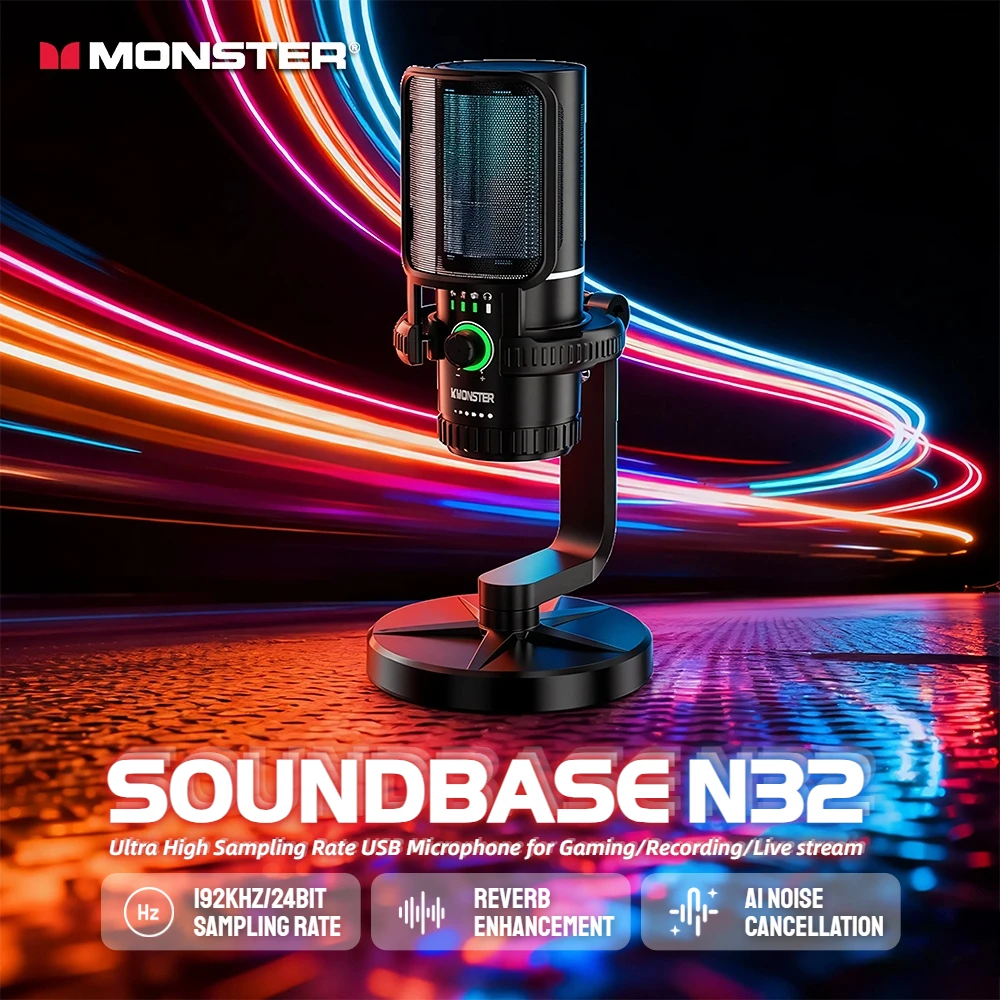 ميكروفون USB للألعاب Monster N32، ميكروفون مكثف قلبي 192 كيلو هرتز/24 بت مع فلتر بوب للكمبيوتر الشخصي Youtube Gaming Live Stream Dubbing #1