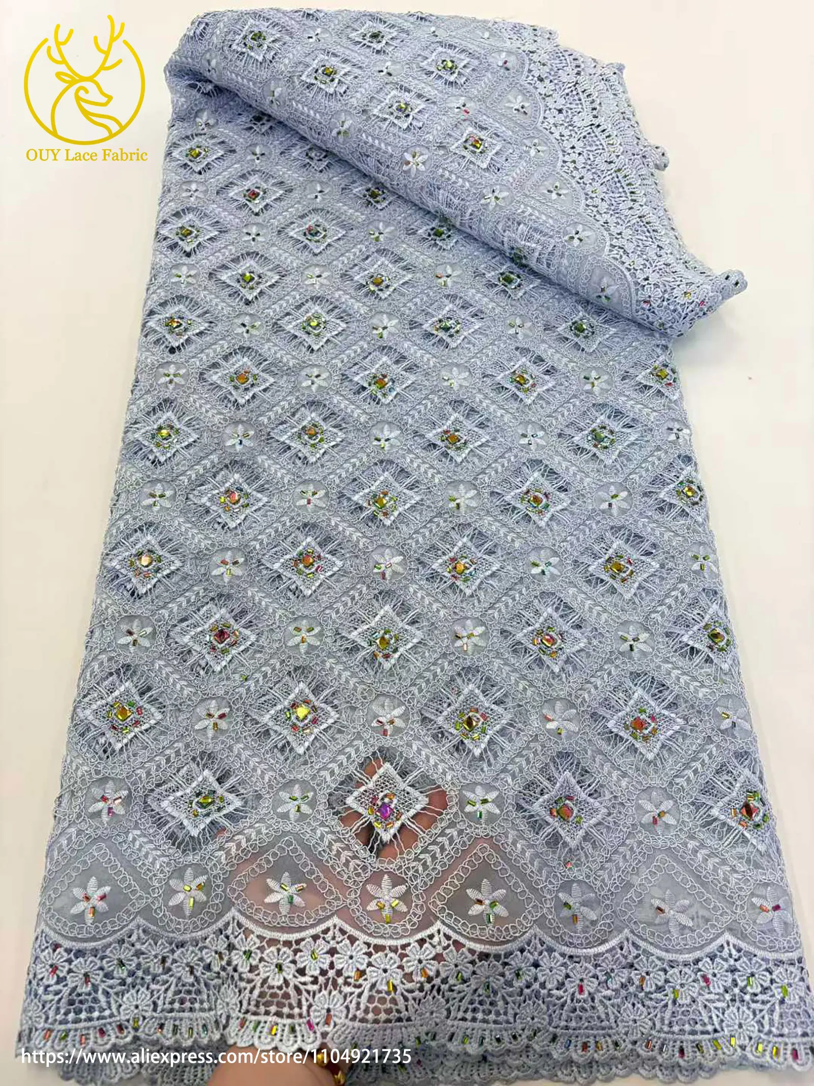 Neueste Elegante Afrikanische Guipure-Spitze mit Stickerei und Steinbesatz 2026 Hochwertige Nigerianische Abendkleider-Spitze für Partys – Detail 11