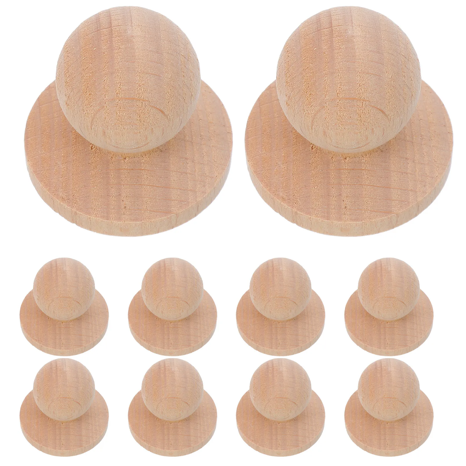 10Pcs Solid Wood Cabinet Handles Round Mushroom Shape Unfinished Drawer Pulls for Kitchen Dresser Wardrobe Furniture Hardware