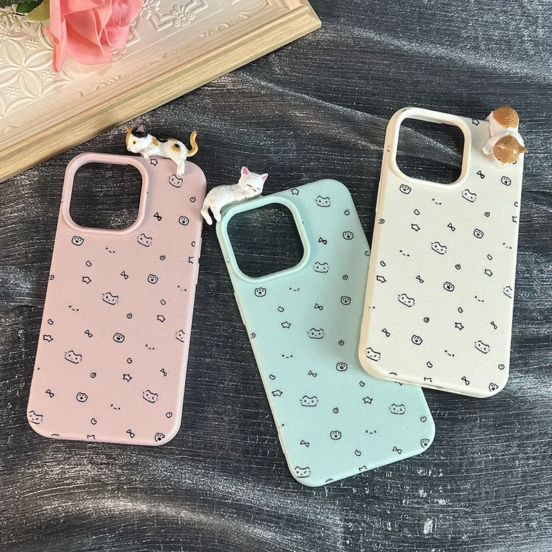 

3D Cat Kawaii Pattern Phone Case for iPhone 16 15 14 Pro Max 11 12 13 Cute Shockproof Slim Protective Cover
