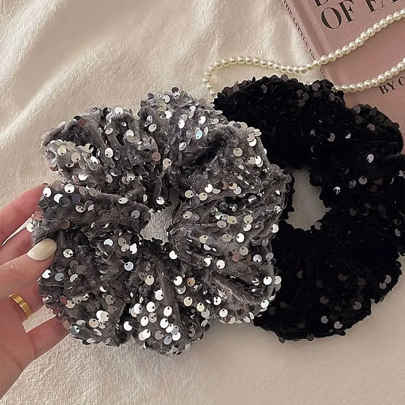 

1/2 Pcs Ladies' Hair Scrunchies French Glitter Elegant Velvet Shiny Versatile Hair Rope High-quality Hair Accessories For Girl