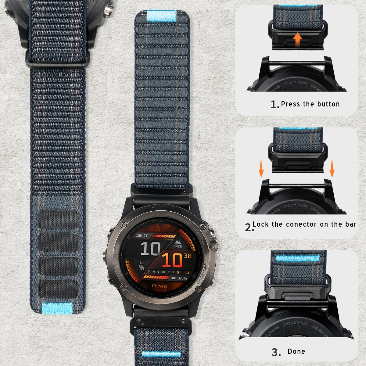 Sea Wave Nylon Loop Watch Strap for Garmin Fenix 8 5 6 7X Pro Epix 935 965 Tactix MARQ Replacement Watch Band Wrist Bracelet