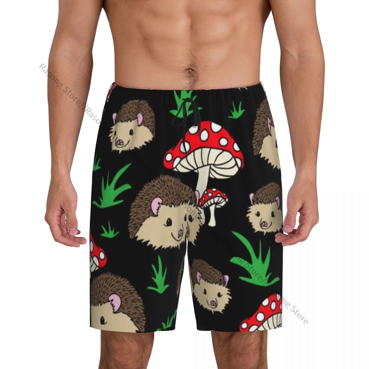 

Casual sleep bottoms Hedgehogs And Mushrooms men shorts sleepwear male pajamas