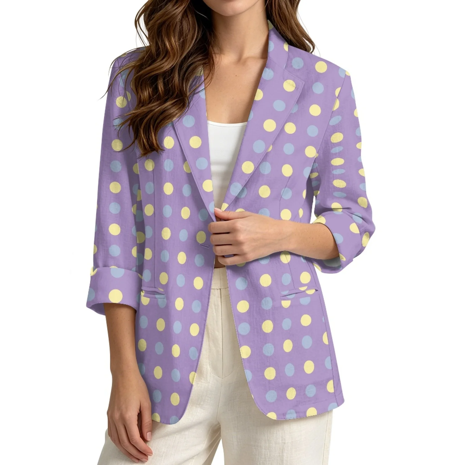 PENSTROLL Two-Tone Polka Dot Pattern Linen Style Beach Cover Ups Cover Up Cardigans for Women Lightweight Layering Piece