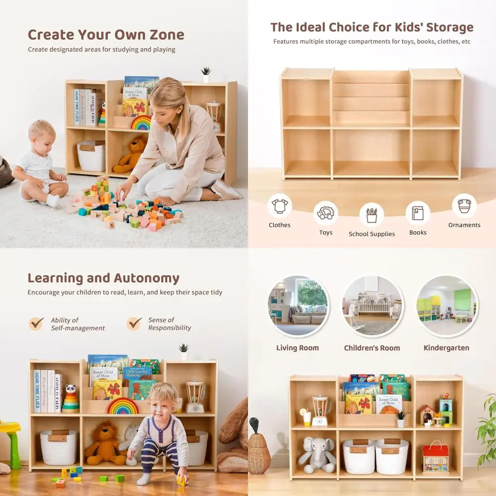 

Двухуровневая горизонтальная книжная полка и шкаф для хранения игрушек с 5 отделениями, идеально подходит для детских классов, игровых комнат и детских садов.