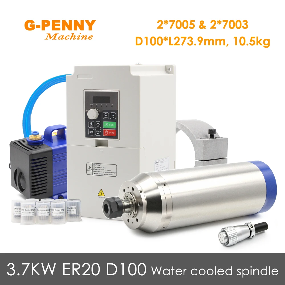 

G-Penny 3.7KW 100mm Waterproof Water Cooled CNC Spindle 220V/380V For Stone Working Carving Milling and 4kw H100 inverter