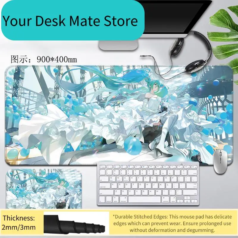 

Hatsune Miku Wedding Dress Anime Extended Gaming Mouse Pad Non-Slip Anti-Dirt Large Desk Mat