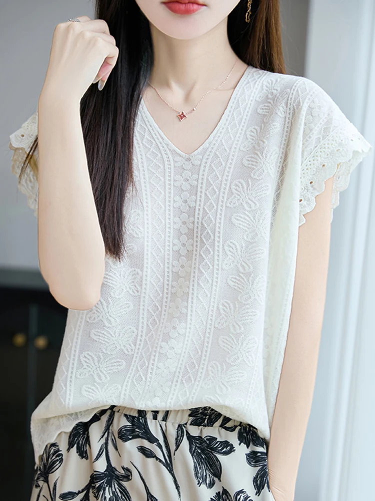 

Трикотажная футболка V-Ne Ice Silk ort Sve, женская летняя новинка Sle Boting irt Faionable, корейская версия большого размера