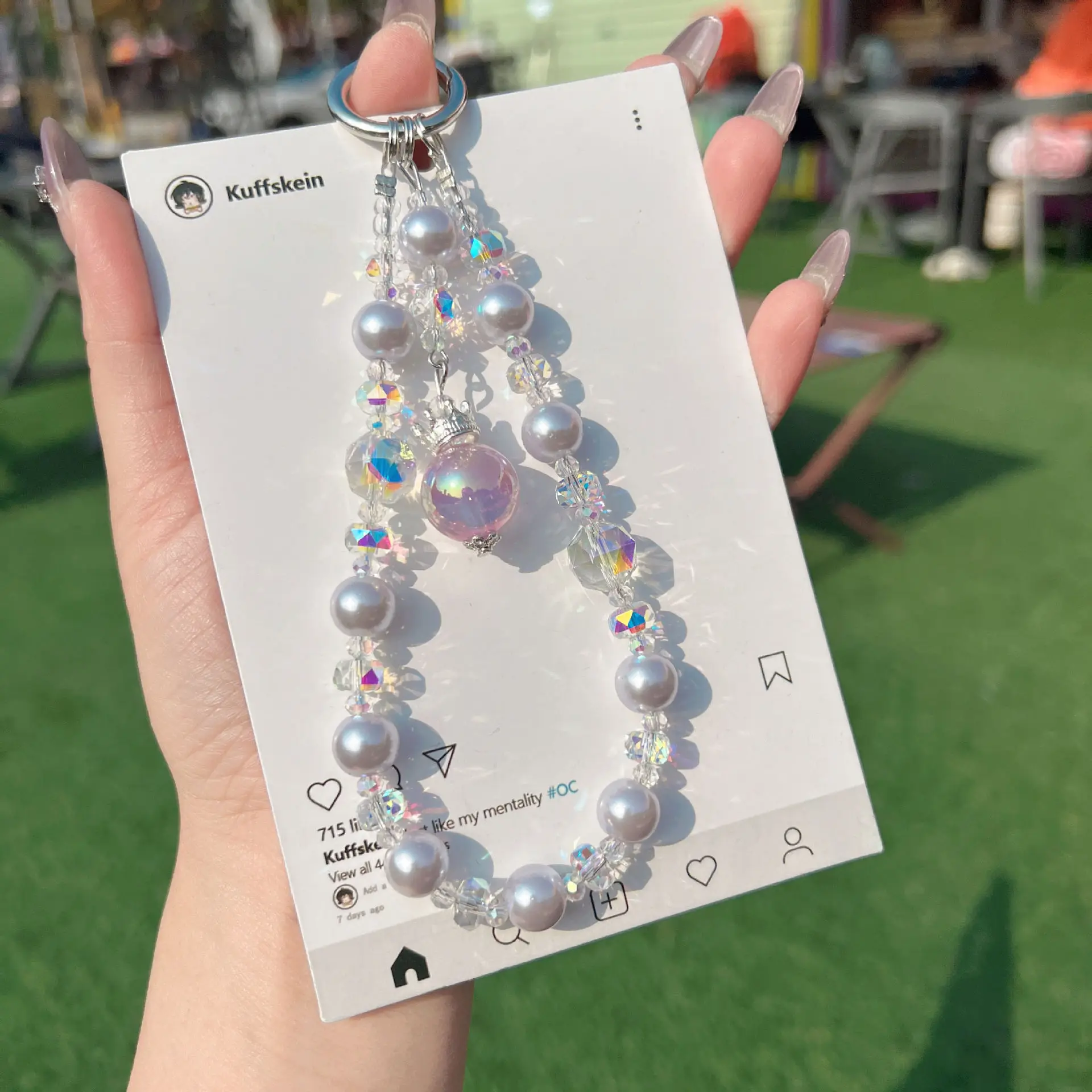 For Phone Hanging Chain Crown Pendant High-End Simple Crystal Beaded Accessory Keychain Niche Light Luxury Short Style