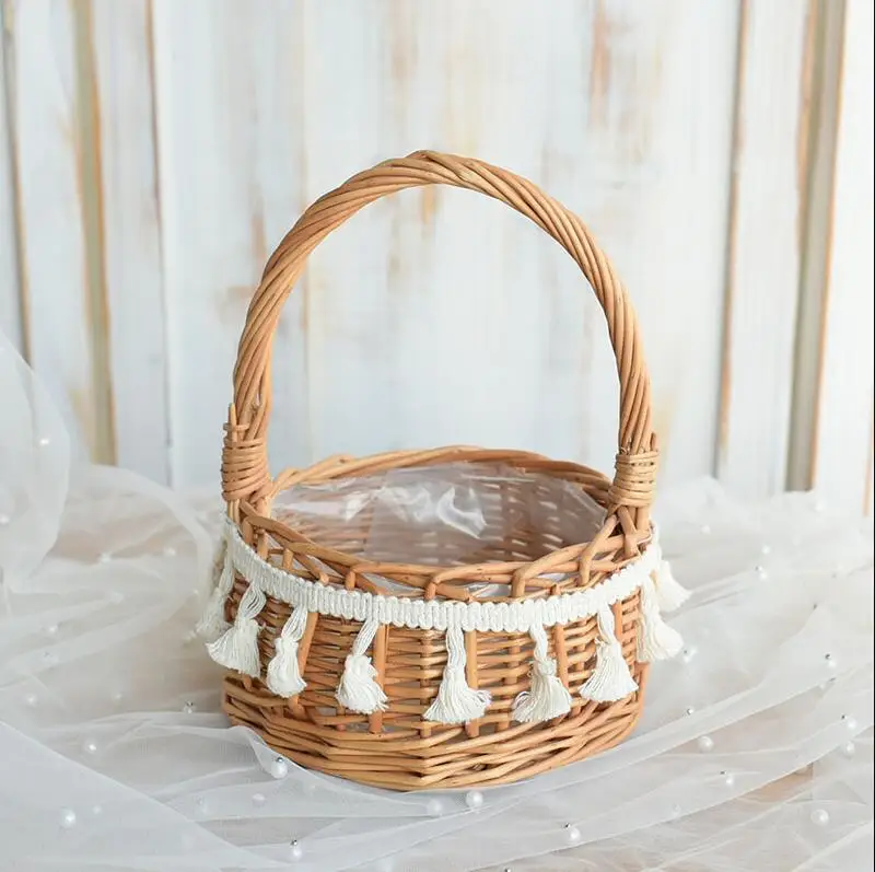 Handmade Wood Bag Woven Storage Baskets for Flower Fruit Vegetable Home Organizer Wedding Decor