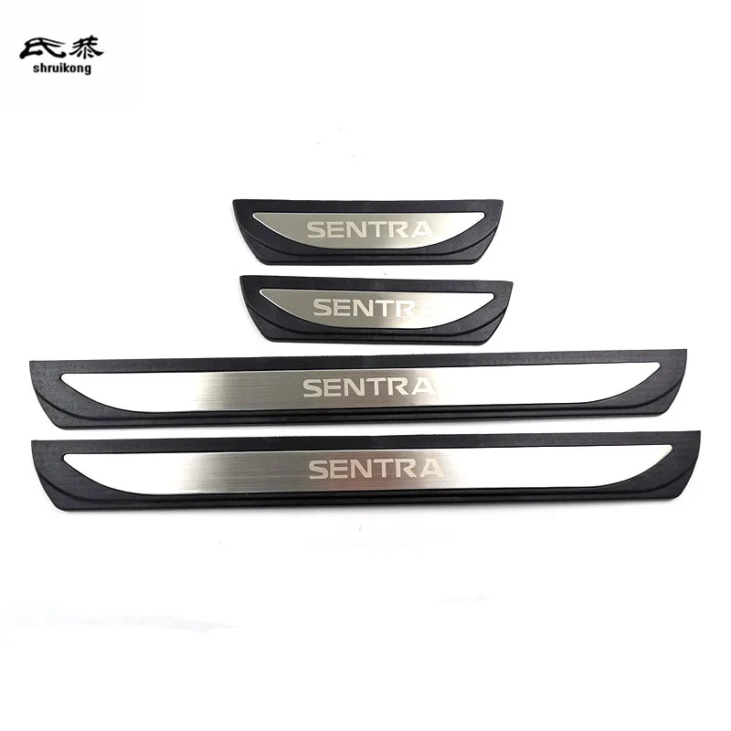 4PCS Plastic Stainless Steel For 2016-2019 Nissan SENTRA Car Door Sill Pedal Welcome Scuff Plate Decorative sequin Cover