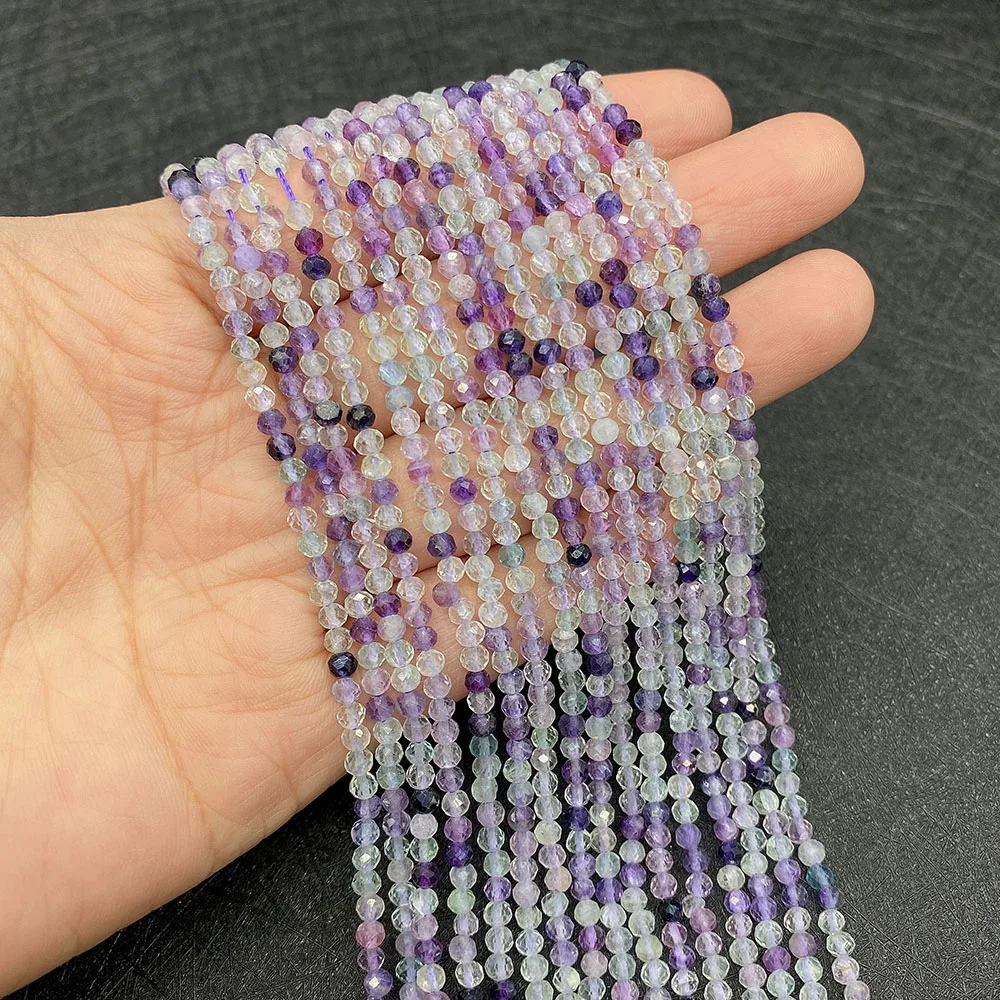 Wholesale 2mm 3mm 4mm Natural Stone Violet Fluorite High Quality Loose Beads for Making DIY Necklace Bracelet Accessories 15.5\