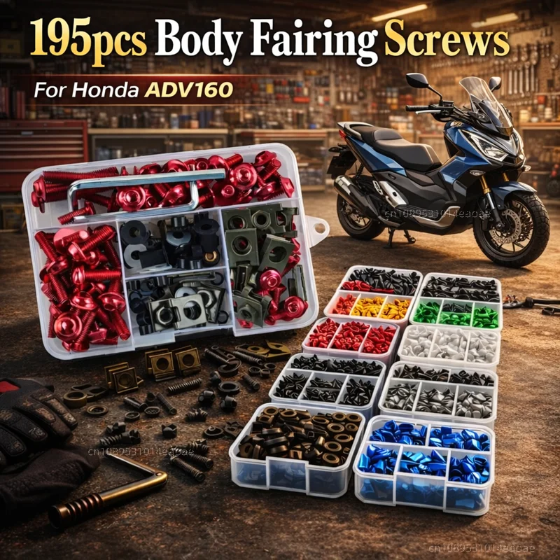 195pcs Motorcycle Fairing Bolts Body Screws Nuts For Honda ADV150 ADV160 ADV350 ADV 150 160 350 Kit Aluminum CNC Fasteners Clips