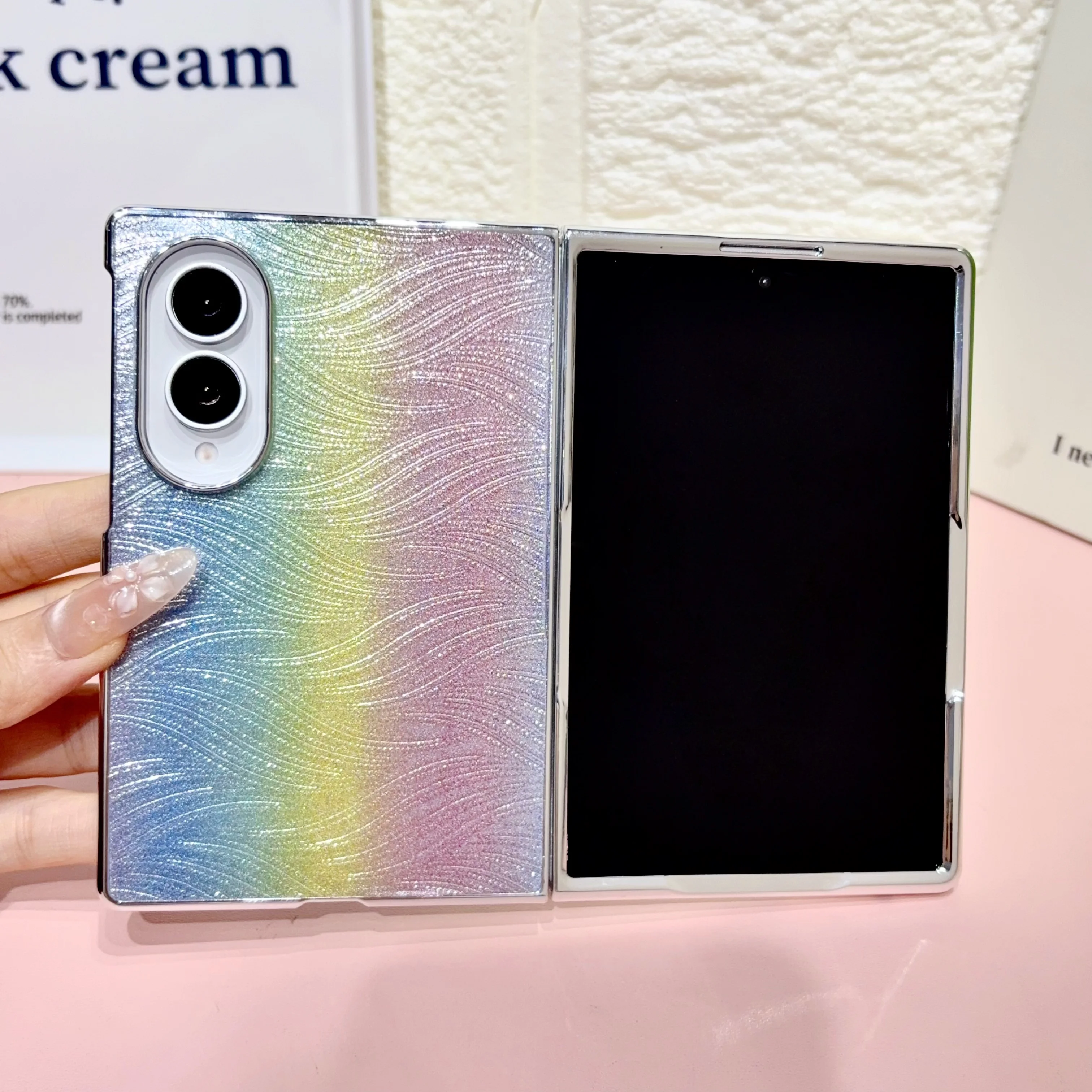 Electroplated Foldable Feather Pattern Gradient Colorful Case for Samsung Z Fold 8 Ultra/8 Wide/7/6/5/4 Flannel Cover