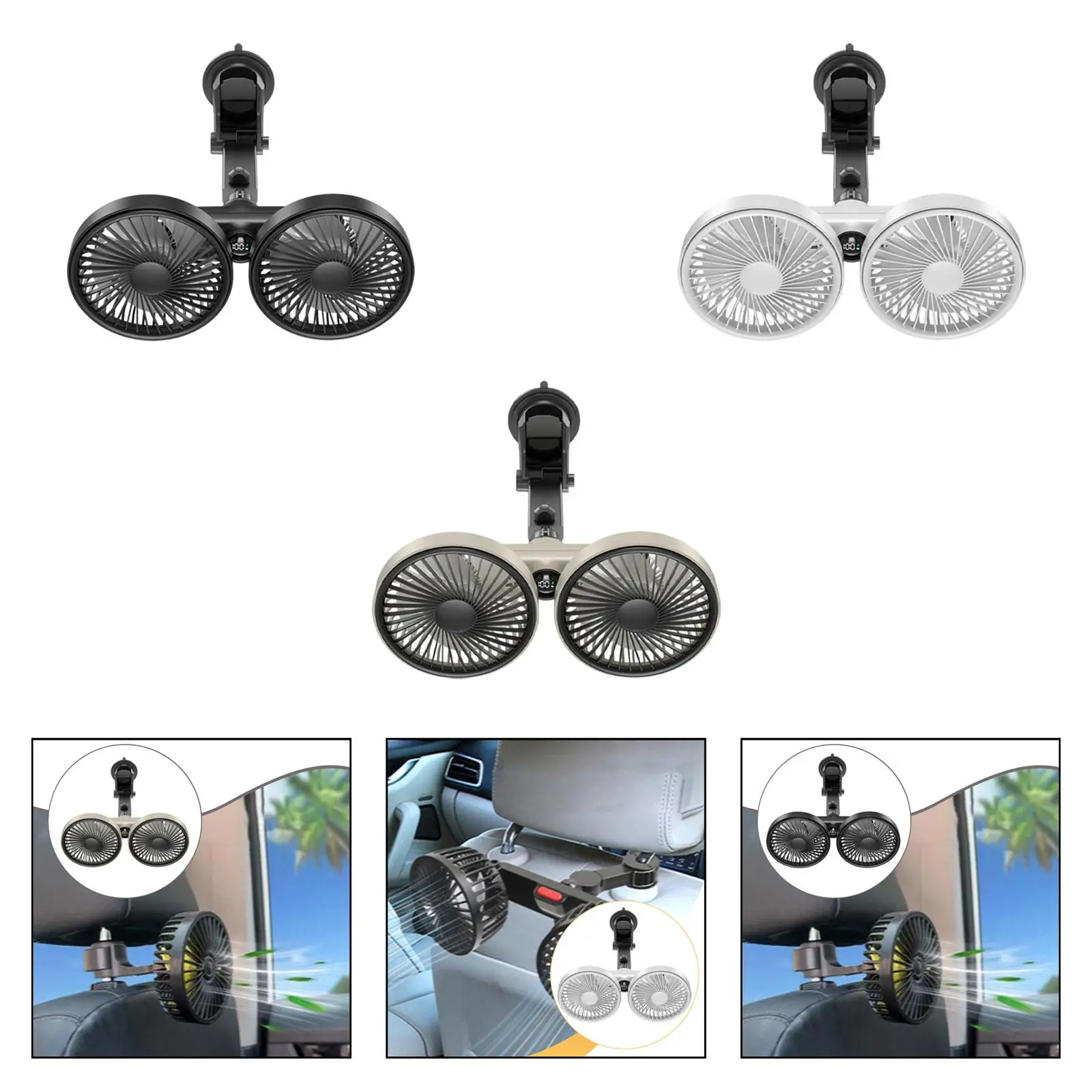 Double Head Car Cooling Fan USB Car Fan Accessories Auto Cooling Fans Suction 4