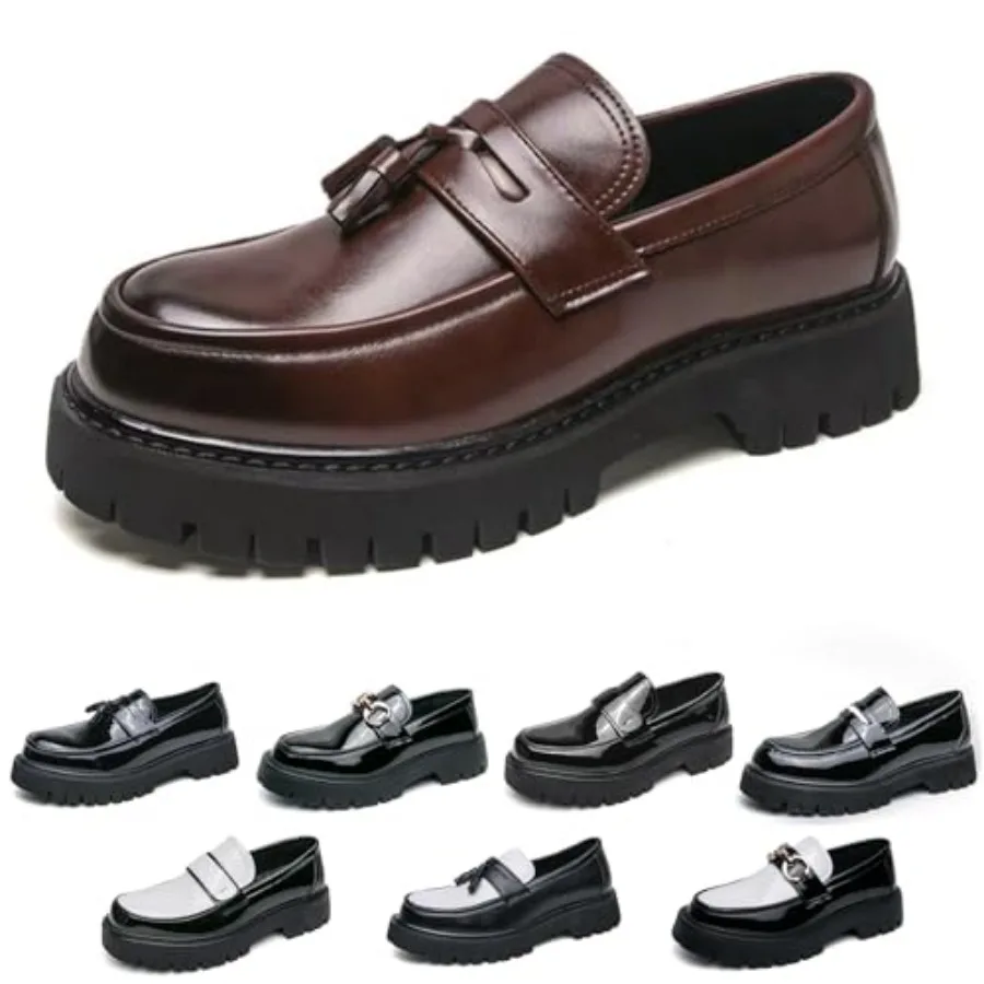

Men's Fashion Black and White Two Tone Chunky Platform Penny Loafers Classic Slip-On Lug Sole Business Work Dress Shoes Daily N