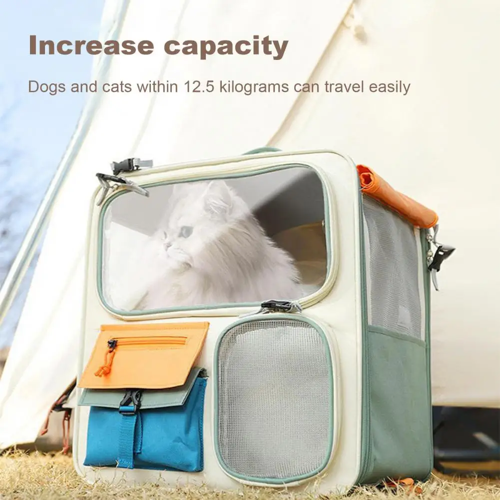 

Multi-functional Pet Carrier Portable Cat Carrier with Feeding Window Breathable Backpack Snack Pockets Ideal for Traveling