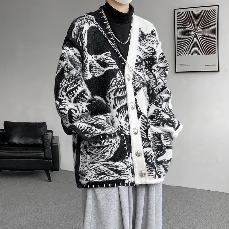 Mannen Gedrukt Trui Jas Top kwaliteit V-hals Gebreid Vest Herfst Chic Elegante Trui High Street Hip Hop Oversized JJ507