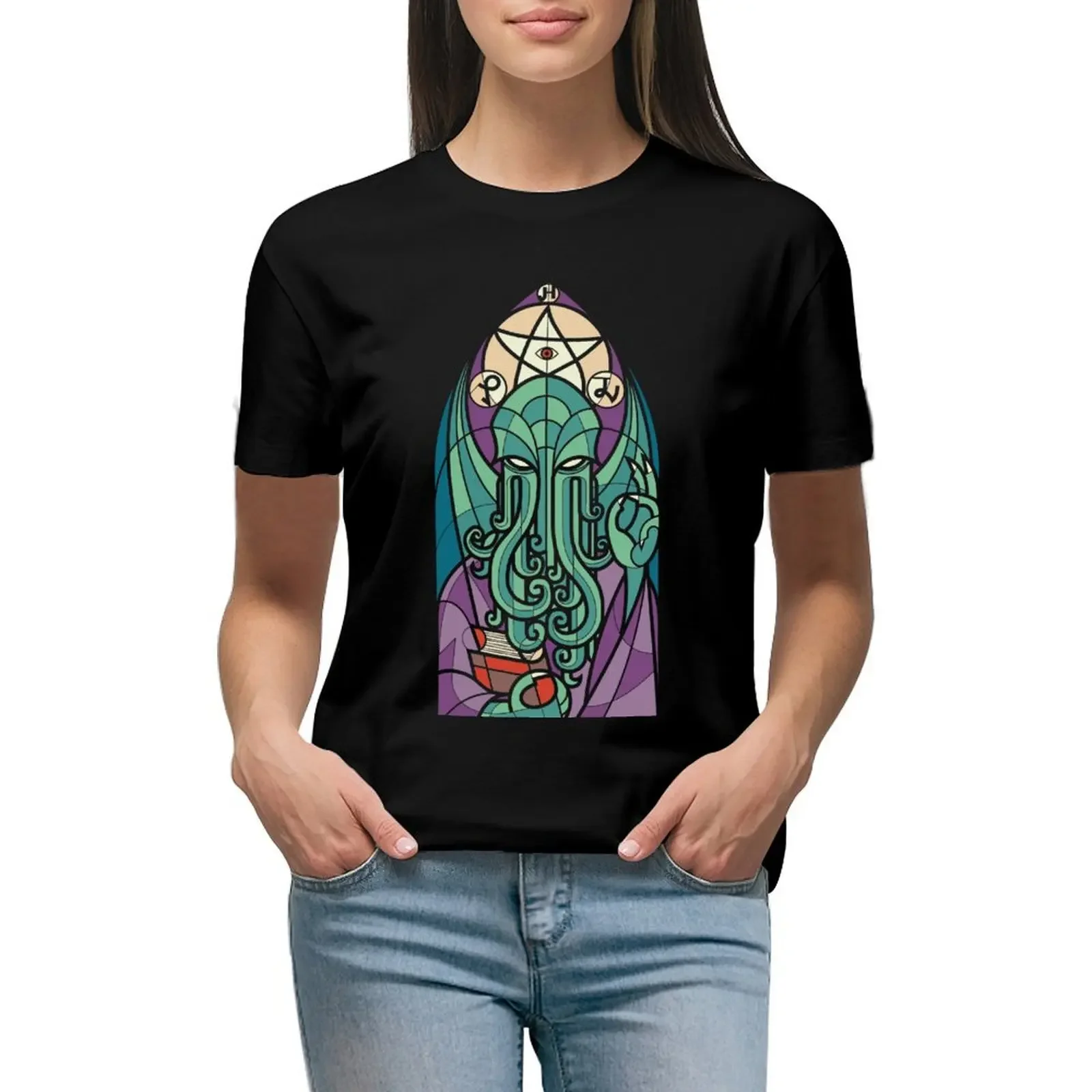 

Church of Cthulhu T-Shirt shirts graphic tees anime clothes Blouse oversized cropped t shirts for Women