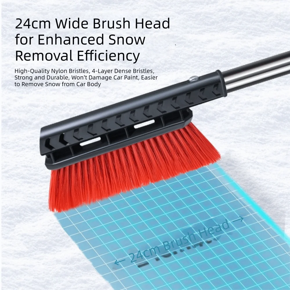 2-in-1 Multifunctional Ice Scraper Quick Clean Extendable Aluminum Car Snow Brush Universal Design Extra-long