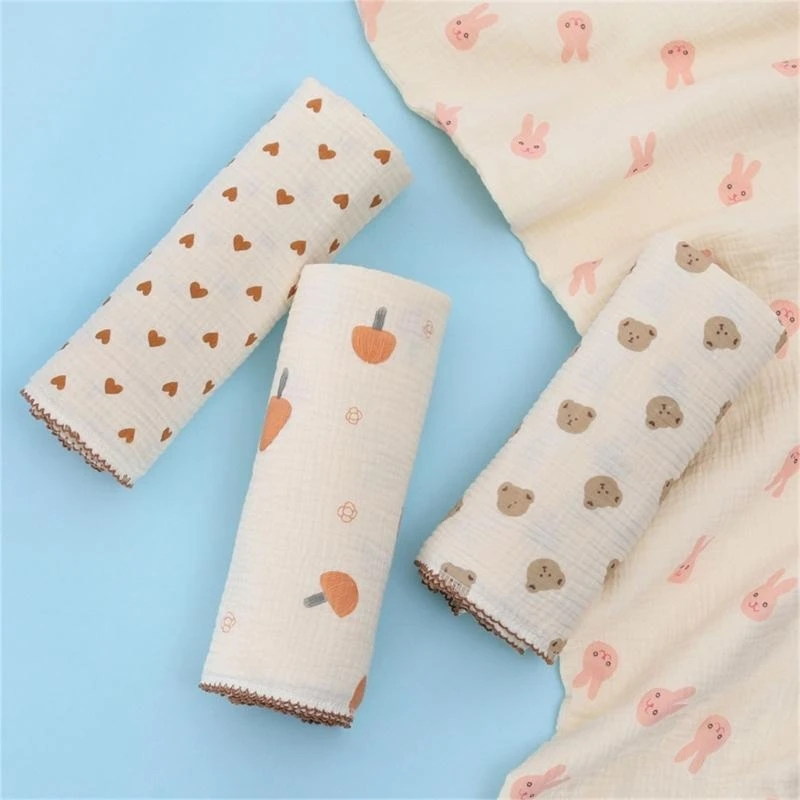 

J15U 2-слойное хлопковое полотенце, детское одеяло с мультяшным принтом, пеленальное одеяло