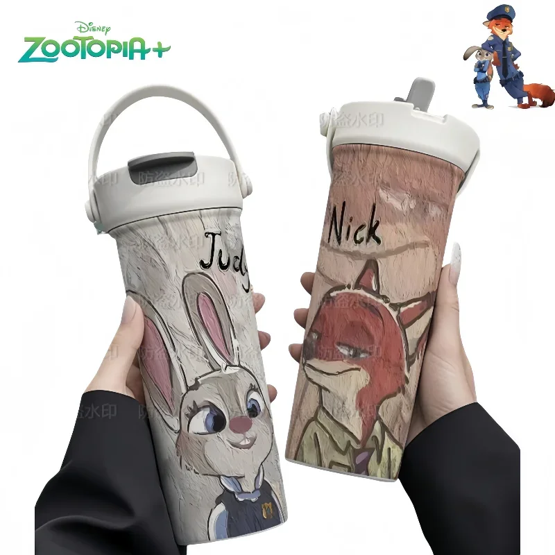 

Zootopia Nick Judy Thermos Mug Cute Cartoon Personality Student Portable 316 Stainless Steel Coffee Straw Tea Cup Holiday gift