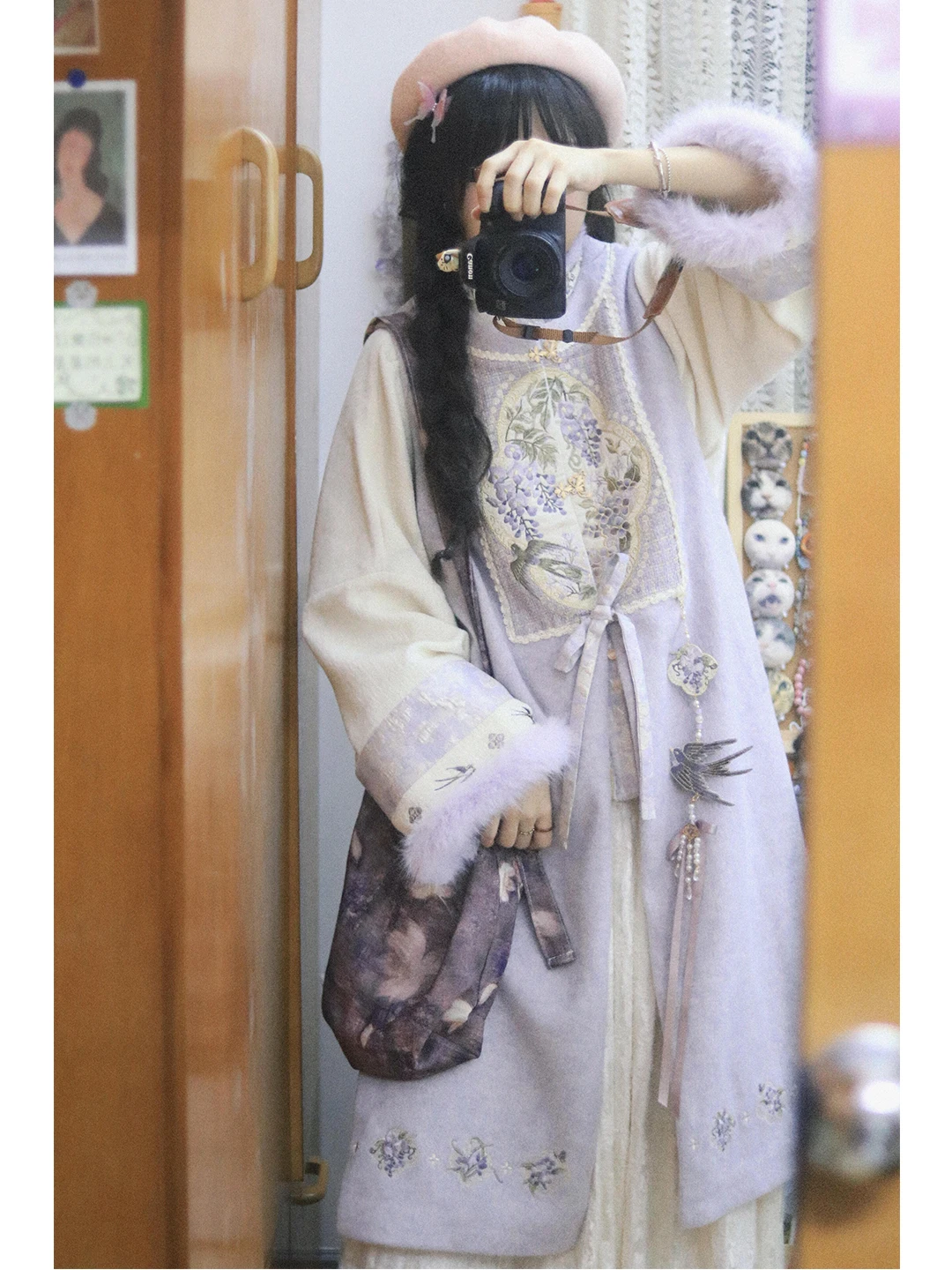 Purple Embroidered Hanfu Women's Short Shirt And Skirt Fleece Lined Daily Wear 2026 New Winter Three Piece Set Traditional Ch...