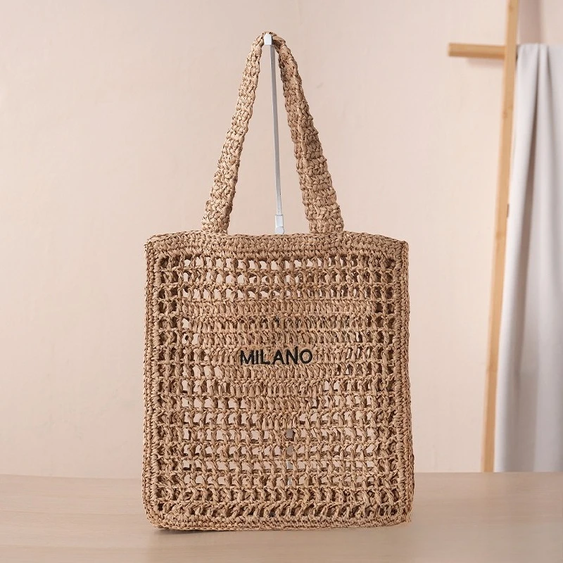 Bolsa de Palha Trançada Feminina P Home 2026 Nova Coleção Verão Moda Retrô para Férias na Praia Tendência da Internet Bolsa Tote Vazada de Palha