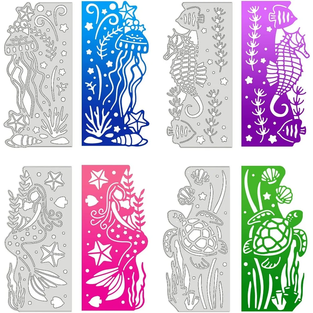 Marine Life Frame Cutting Dies Turtle Jellyfish Mermaid Sea Horse Background for DIY Scrapbooking Card Making Album Craft