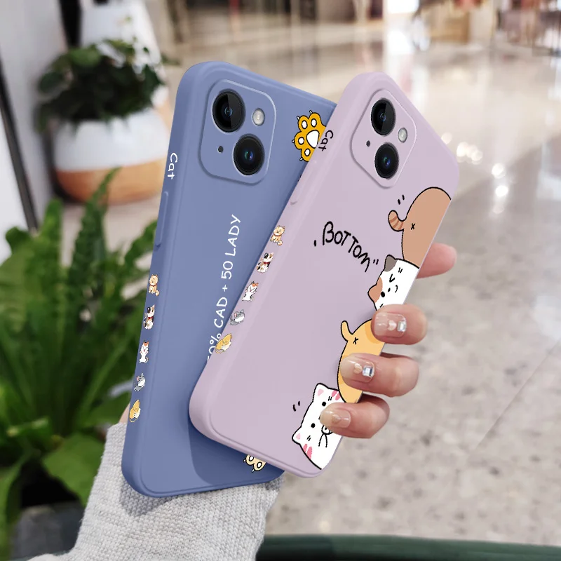 Cat Litter Phone Case For iPhone 16 15 14 13 12 11 Plus Pro Max Mini X XR XS Plus Liquid Silicone Cover