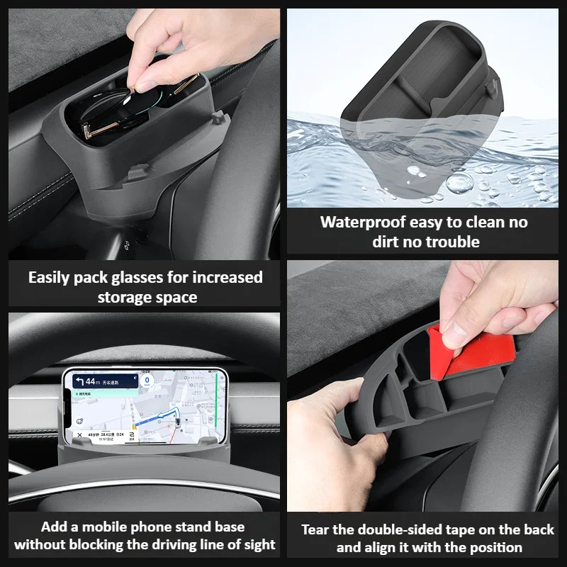 Steering Wheel Glasses Case for Tesla Model Y Launch/Juniper 2025 Organizer Car Sunglasses Storage Box Interior Car Accessories