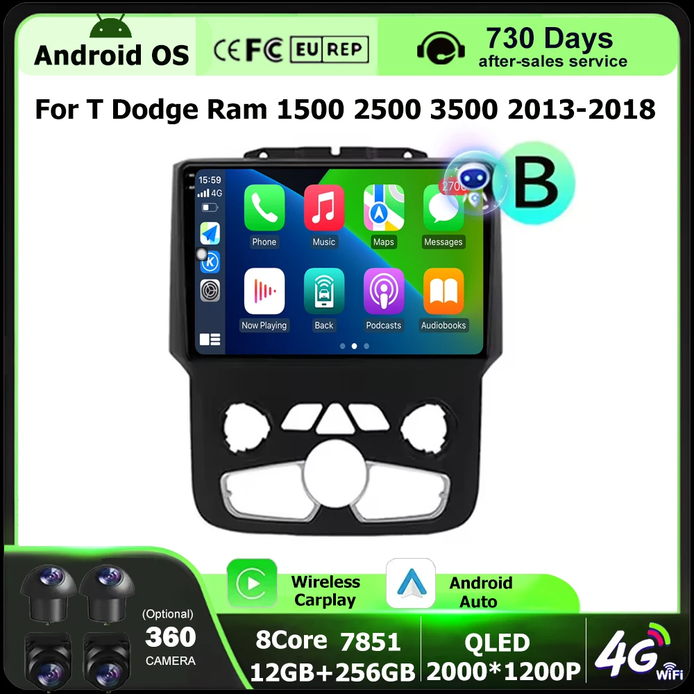 

9 Inch Car Radio Multimedia Video Player GPS Navigation For T Dodge Ram 1500 2500 3500 2013-2018 Android Auto Carplay BT DSP 4G
