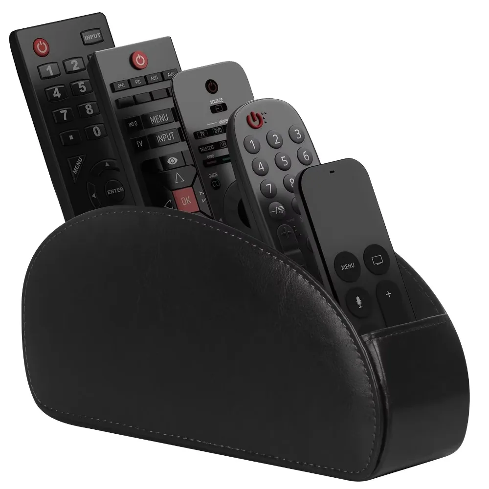 5-Grid PU Leather Desk Organizer - Remote Control Holder Phone & TV Storage Box for Home Office Cosmetics Brush Storage