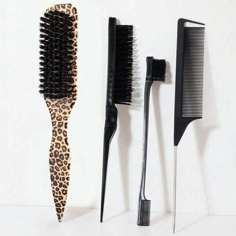 4-teiliges Set mit spitzen Schwanzbürsten-Haarkamm, Flachkopfkamm, antistatisch, Nylonborsten, geeignet für alle Haartypen