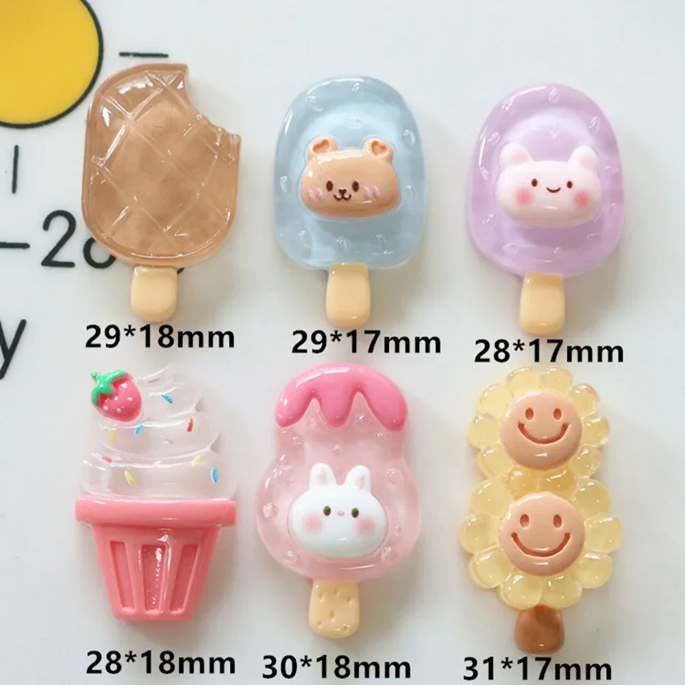 10 pcs Hars Cartoon Animals Rabbit Bear Ice Cream Plaksteen Snoep Beeldje Home Decor Diy Plakboek Craft Boog Accessoires