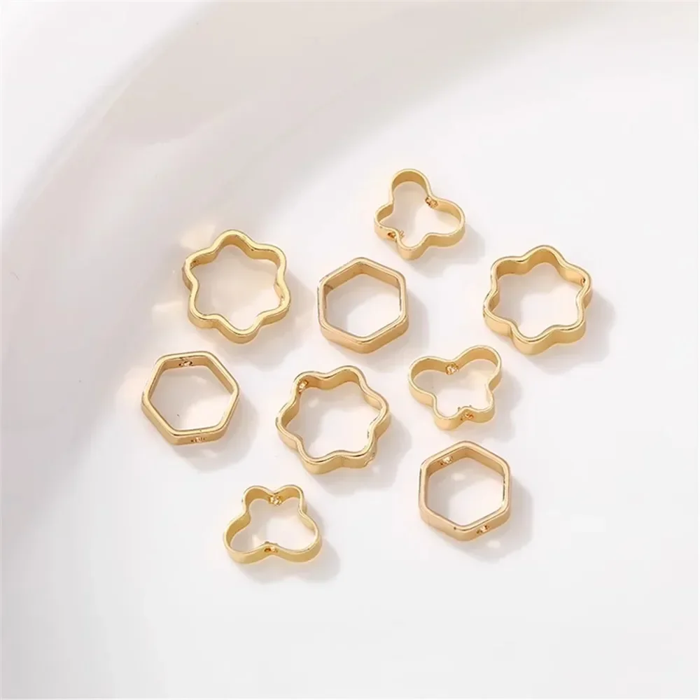 14k Gold Hexagonal Bead Ring - Butterfly Plum