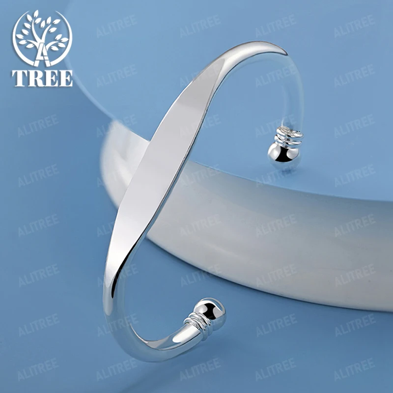 

5mm 925 Sterling Silver Smooth Adjustable Opening Bangles Women's Banquet Party Birthday Gift Accessories Fashion Fine Jewelry