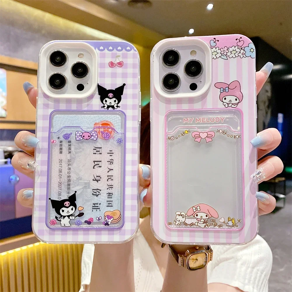 Cute Cartoon Anime Role Melody Kuromi Case per IPhone 11 12 13 14 15 Pro Max X XR XS 7 8 Plus Soft Tpu portafoglio Cover Card Holder