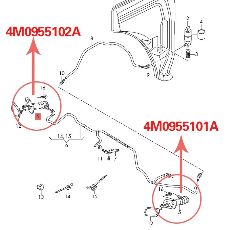4M0955101A 4M0955102A for Audi Q7 2016-2025 Cleaning Device for Headlight Nozzle of Car Headlights Spray Gun