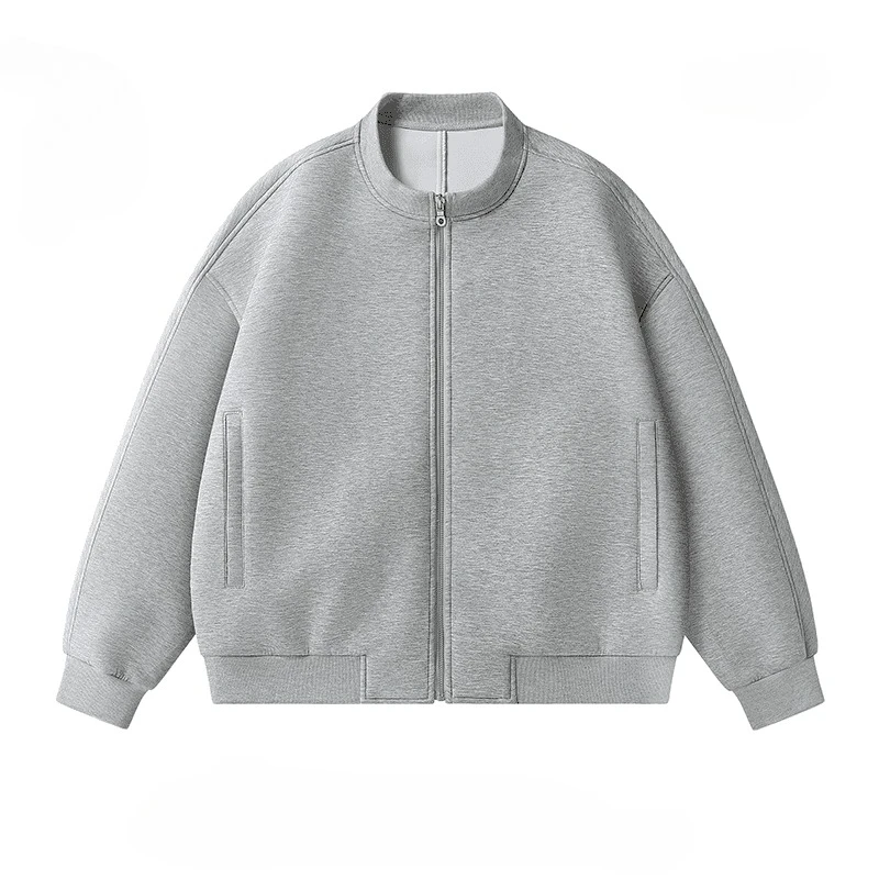 Spring New Round Neck Zipper Loose Stand Up Collar Solid Color Baseball Collar Hoodie